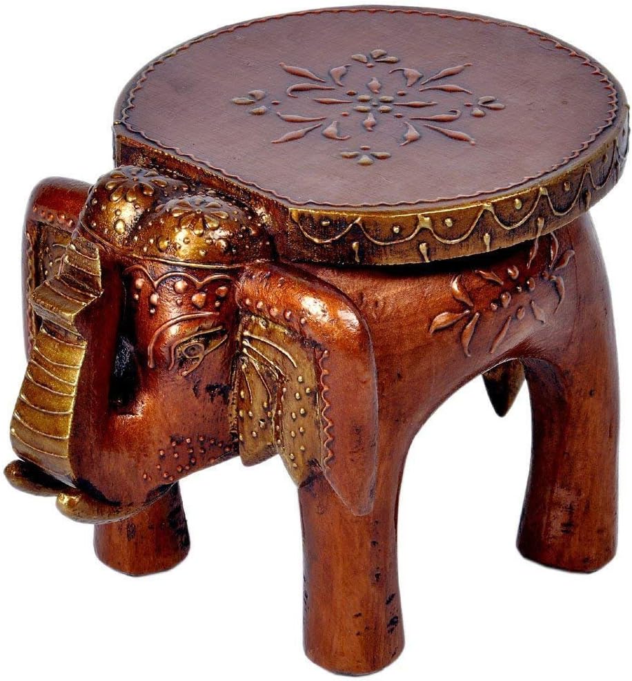 Khussa Decorative Elephant Stool Wooden Showpiece (25 cm x 18 cm x 18, Brown)