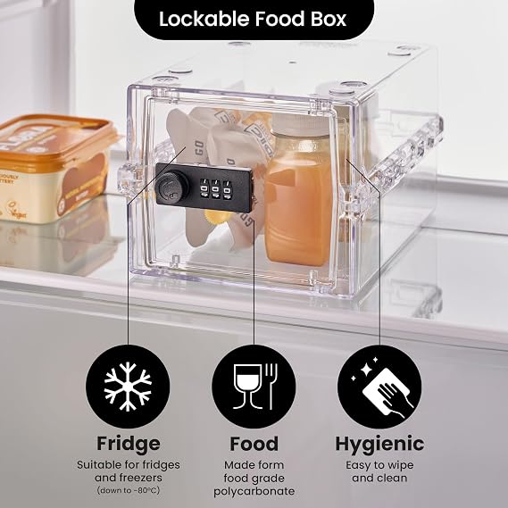 Lockabox MiniTM | Small Lock Box with Combination Lock (Half Letter Sized) | Mini Lockable Box for Small Medicines, Snacks & Mobile Phones | External Size 8.8 x 6.1 x 4.7 Inches (Crystal)