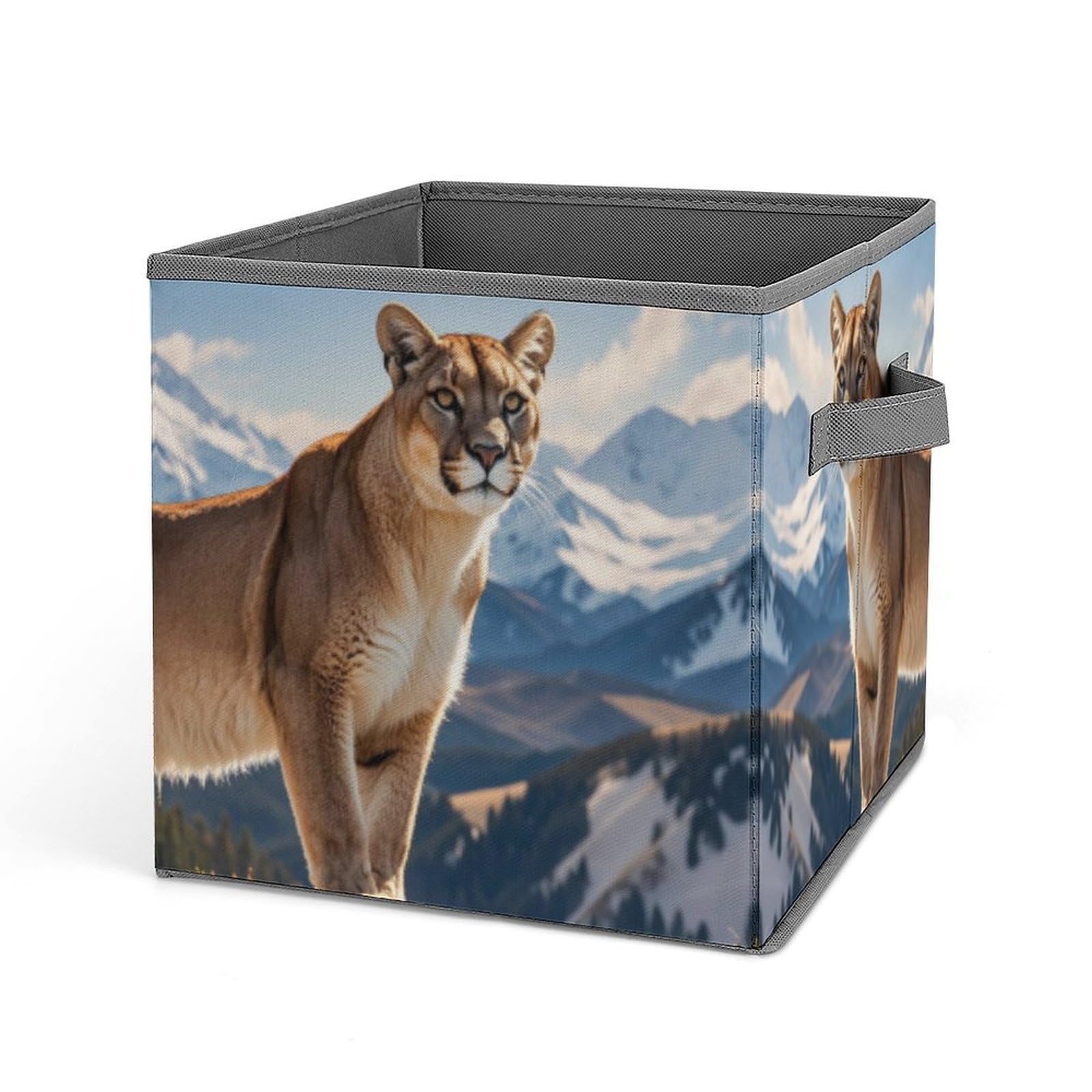 FekiLoot Panther & Mountain Lion Folding Storage Bins with Handles Large Fabric Storage Cube Storage Organizer Heavy Duty Closet Organizer Sturdy Collapsible Bin Foldable Baskets