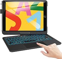 TECURS Billentyűzetes Tok iPad 10.2 Hüvelyk 9./8./7. Generációhoz, 360° Forgatható, Ceruza Tartóval, QWERTZ, Fekete 1