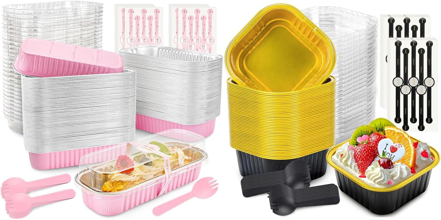Bundle of 120 Pack Mini Loaf Pans and 60 Pack Mini Aluminum Pans for Pudding, Souffle, Party, Wedding