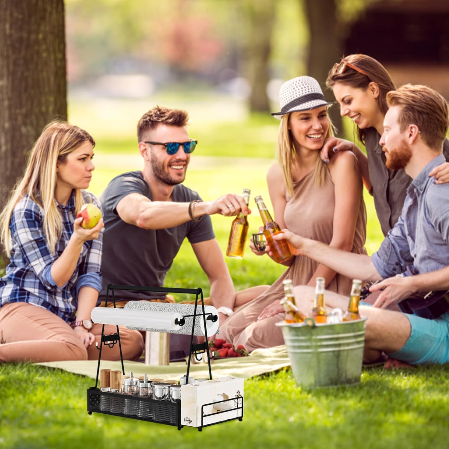 Barbecue Tool Sets, Grill Caddy Metal BBQ Caddy with Paper Towel Holder Utensil Caddy Picnic Condiment Caddy BBQ Grill Tool Holder for Camping RV Backyard