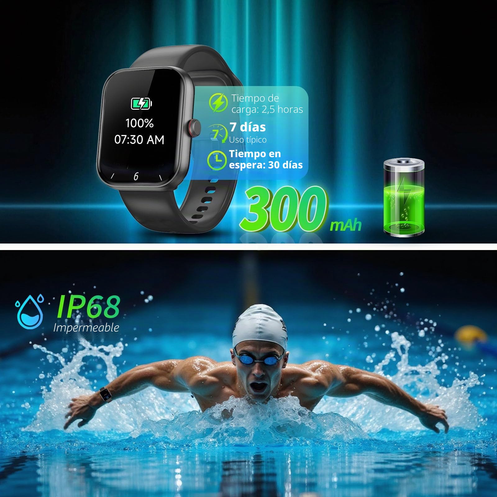 uaue Reloj Inteligente Hombre con Alexa,1.91" HD Smartwatch Hombre, 110+ Modos Deportivos, Monitor de Sueño/Podómetro/Pulsómetro, IP68 Impermeable Pulsera Actividad para Android iOS