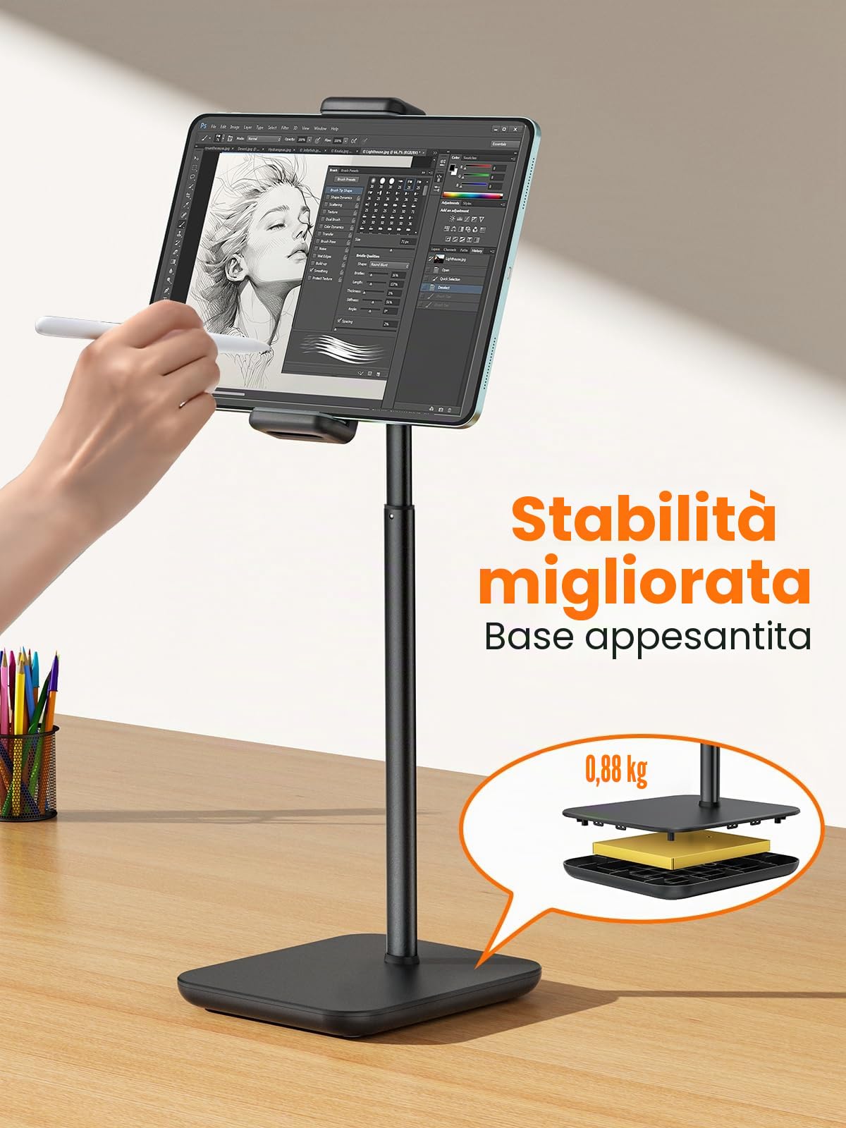 tounee Monitor portatile e supporto per tablet, capacità di carico 2 kg, altezza regolabile fino a 18,11", ideale per dispositivi da 4,7" a 16" (monitor portatili da 15,6", iPad, iPhone, Kindle)-Nero