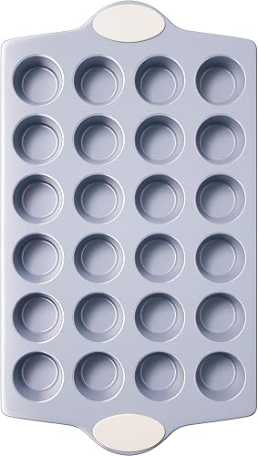 BRONYPRO 24-Cup Ceramic Nonstick Mini Muffin Pan & Cupcake Tin, Cream White | Healthy, non-toxic ceramic nonstick, easy release, quick cleanup, PFAS/PFOA free, heavy-duty rust-resistant aluminized steel