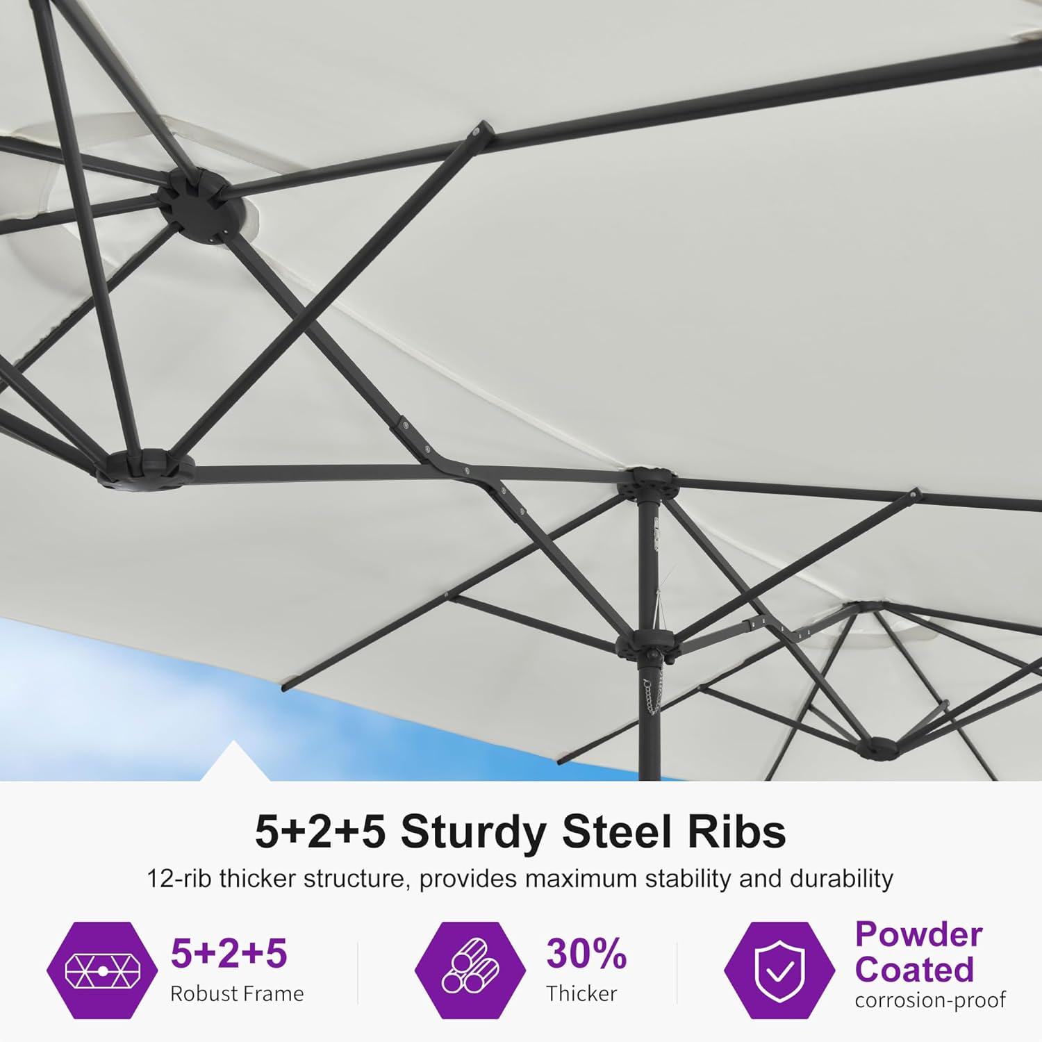 PURPLE LEAF 15ft Patio Market Umbrella with Base Included Double-Sided Rectangle Outdoor Umbrella Table Umbrella with Crank for Pool Garden Deck, Cream