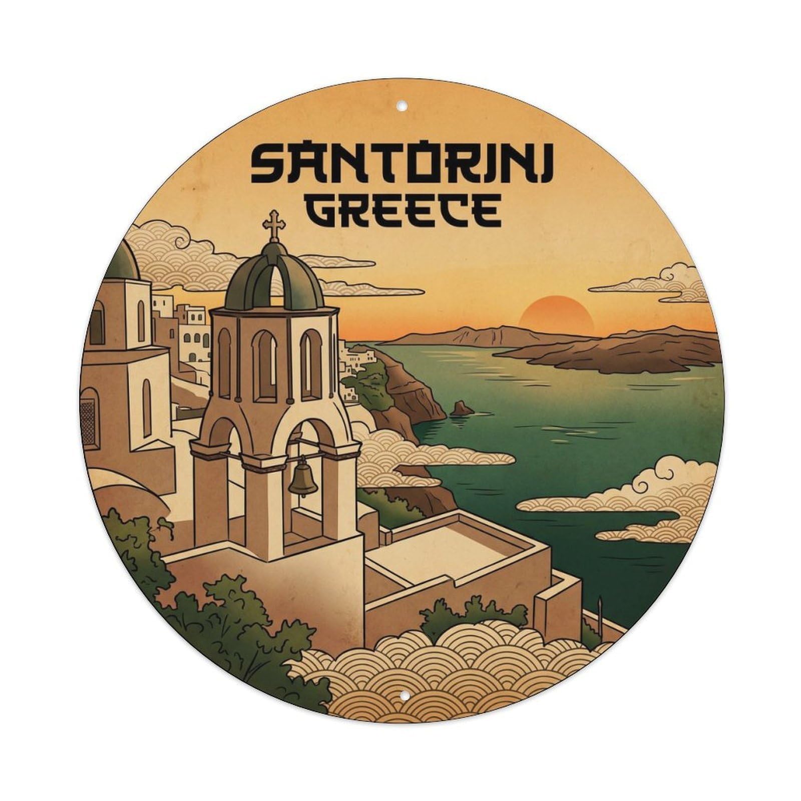 Perissa Church Bell Tower Santorini Greece Blue Dome Metal Tin Sign