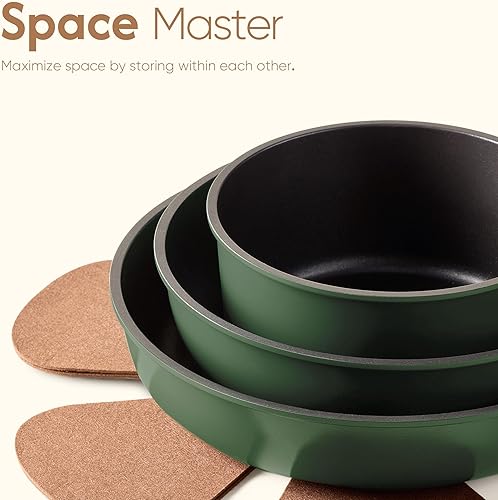 Miniatura 6 de CAROTE Juego de 15 ollas y sartenes, juego de utensilios de cocina antiadherentes, mango desmontable, juegos de utensilios de cocina de inducción