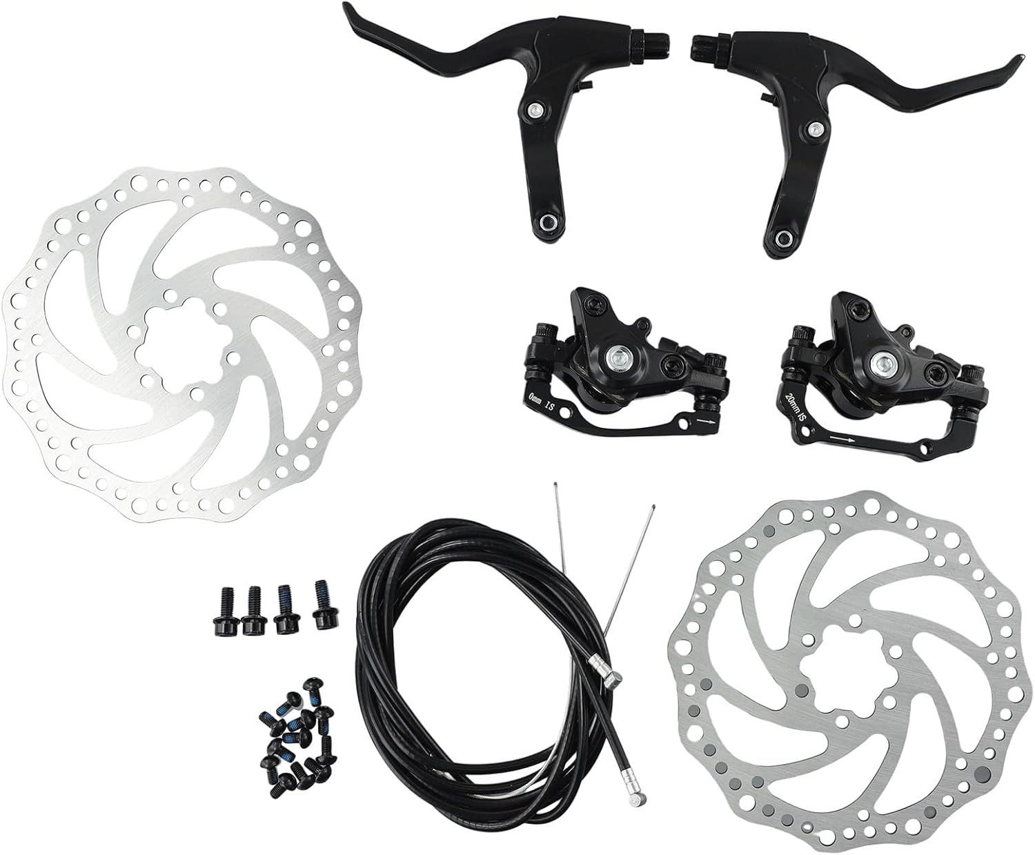 for Mountain Bike Mechanical Disc Brake Set Front and Rear with 160mm Rotors Alloy Black Silver