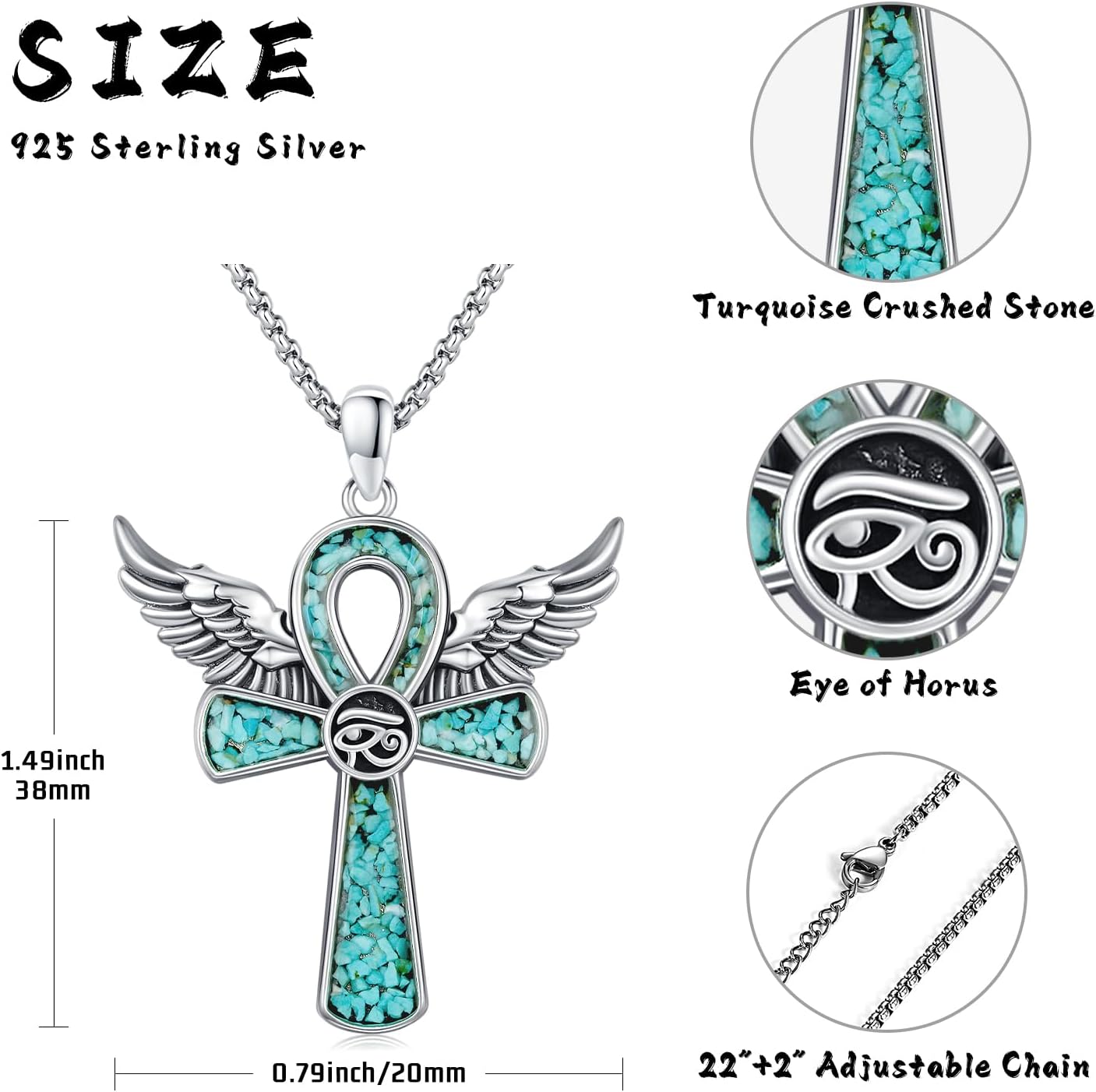 Midir&Etain Turquoise Cross Necklace 925 Sterling Silver Western Pendant Turquoise Cross Jewelry Gifts for Women Men - Image 3