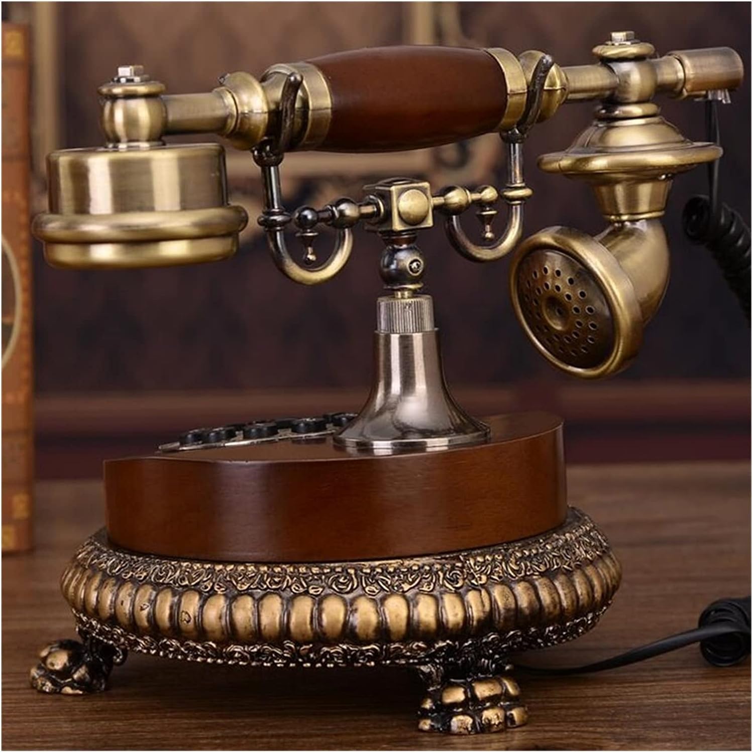 Solid Wood Digital Fixed Phone Rotating Dial Phone Classic Vintage Resin Antique Button Fixed Phone Home Phone (2b) (2 b)