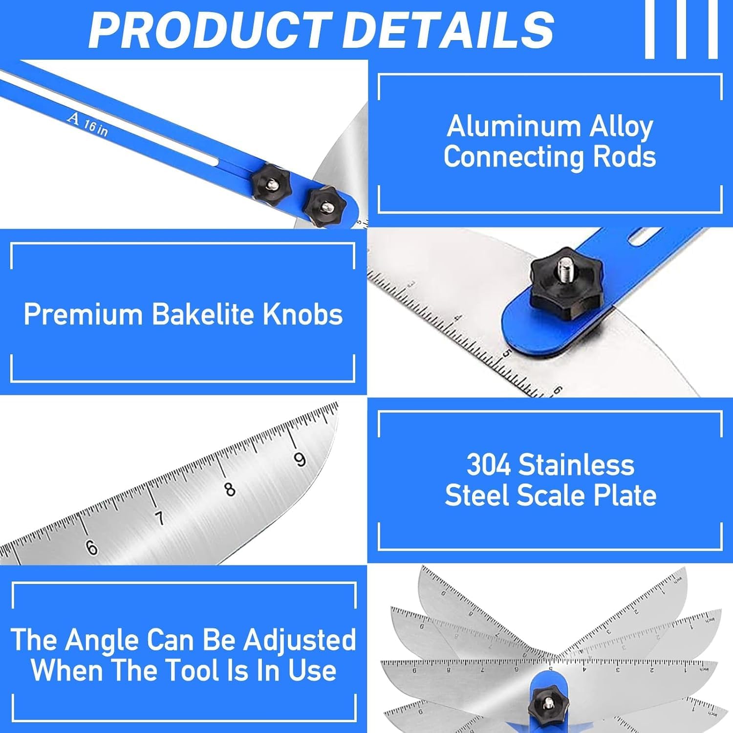 OKSTENCK Stair Tread Gauge Template Measuring Stair Tool-Stair Jig Cutting Guide Tool for Stair Treads,Drywall and Partitions Adjustable from 11in to 60in(Blue) - Image 3