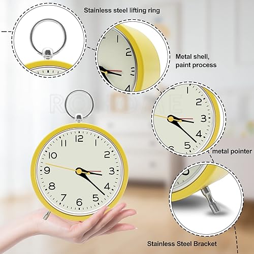 Miniatura 9 de Reloj despertador de metal, 4 pulgadas de estante grande, reloj colorido para niños, reloj analógico grande simple para escritorio, reloj silencioso