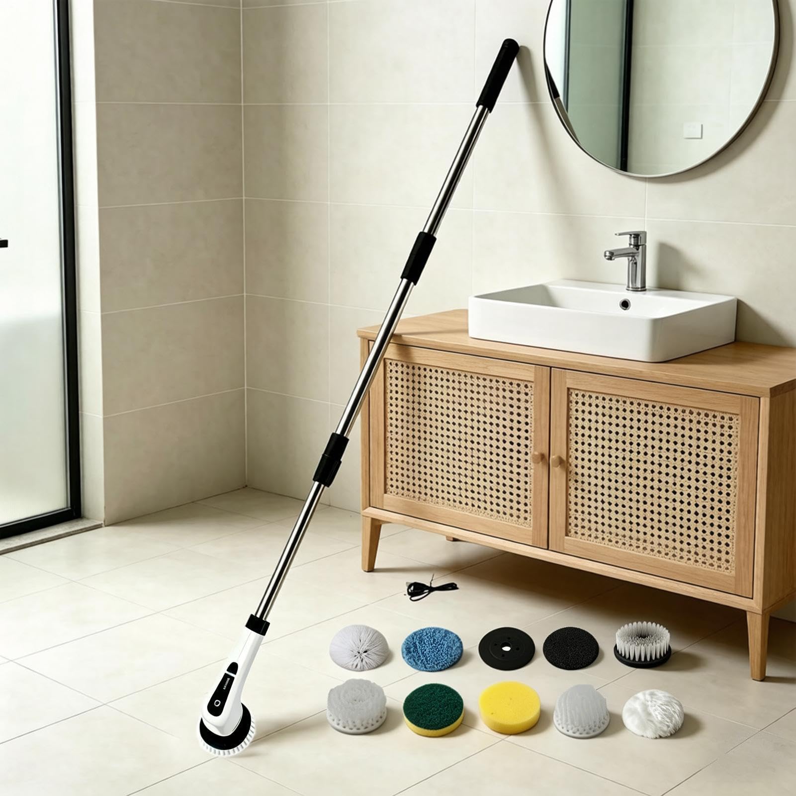 Cepillo Limpiador Eléctrico Limpiador Inalámbrico Recargable 2500 mAh | 2 Velocidades Ajustables Cepillo Eléctrico de Limpieza para Baño Parrilla, Juntas, Fregadero
