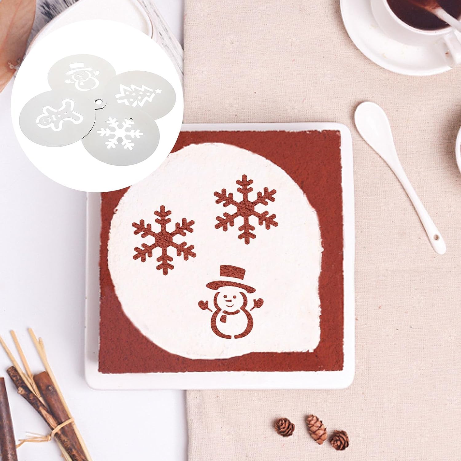 4 Pcs Stainless Steel Baking Stencils for Cakes and Breads, Creative and Easy to Use Coffee and Cake Decorating Templates, for Baking and Creating Christmas Atmosphere