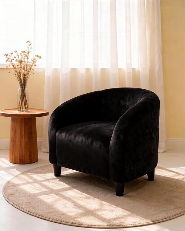GarveeHome Accent Chair Club Chair Cozy Armrest Upholstered Barrel Chair with Solid Legs for Living Room Bedroom Study Waiting Room(Black) by GarveeHome - Used condition - US$95.57