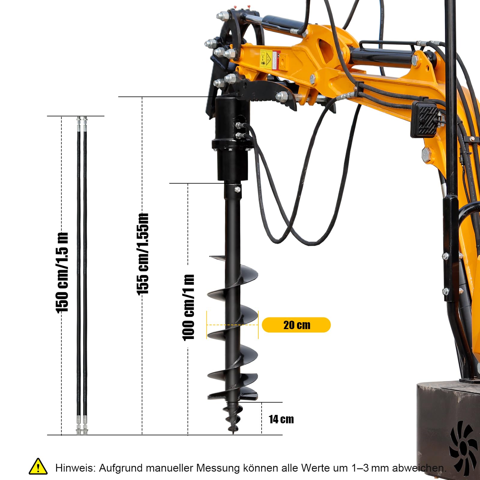 Minikoparka, wiertło do gleby do koparki 800 – 2000 kg, napędzane hydraulicznie, mini koparka, nasadka do świder o średnicy 20 cm, do wiercenia otworów i kopania pali