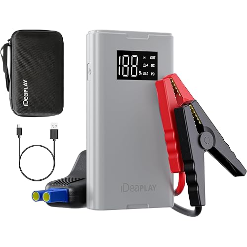 IDEAPLAY Jump Starter, 1500A Car Battery Jump Starter Portable for Up to 7.0L Gas and 5.5L Diesel Engine,Type C Fast Charging Battery Jumper with LED Flashlight