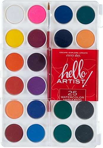 Hello, Artist! Juego de pastel de acuarela con pinceles, ideal para principiantes, estudiantes y artistas conscientes del valor, a base de agua y
