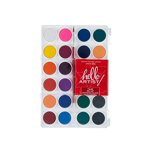 Hello, Artist! Watercolor Cake with Brush Set, Ideal for Beginners,