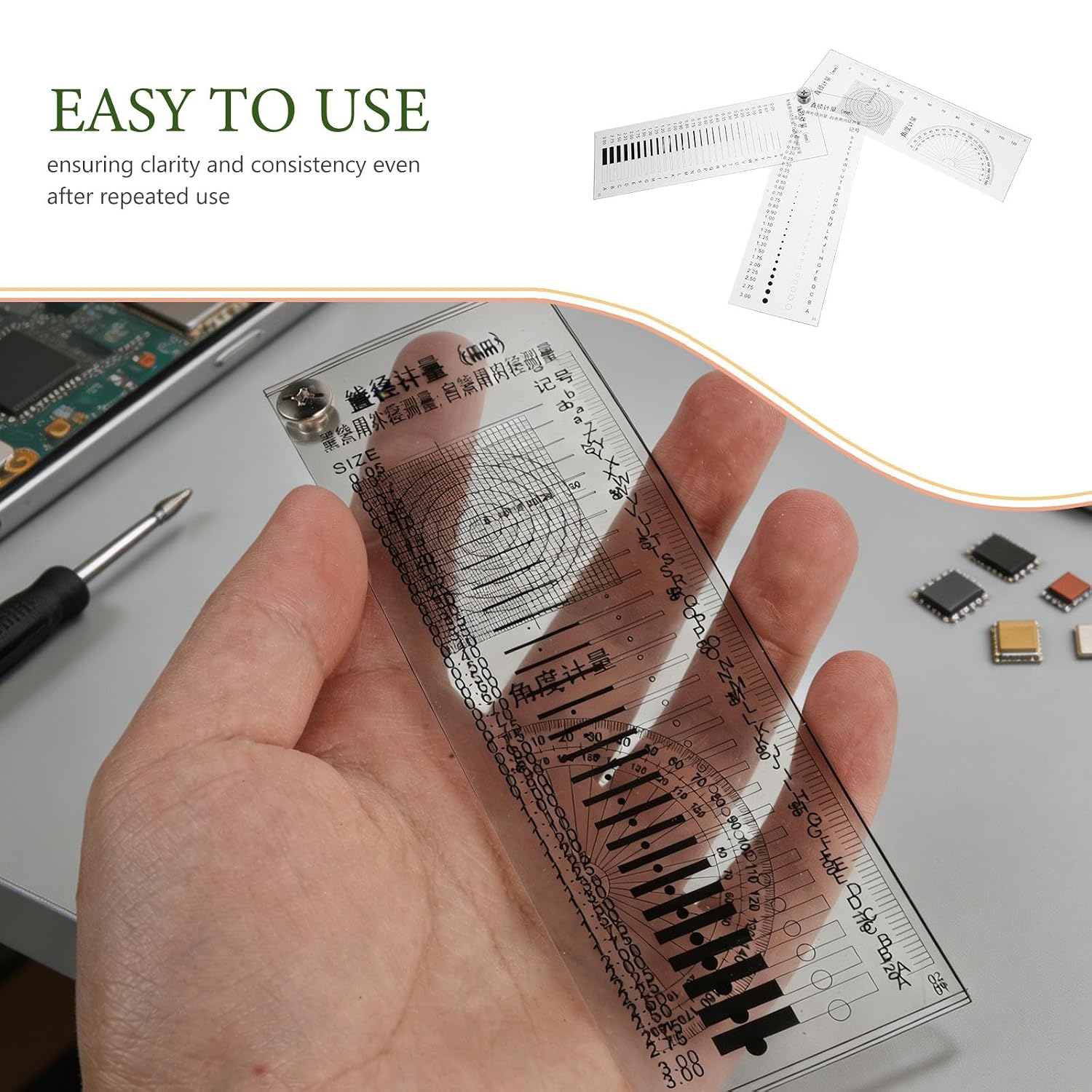 3Pcs Crack Width Gauge: Spot/Crack/Scratch/Angle Detection Inspection Gauge - Surface Defect Measuring Ruler Flaw Inspection Ruler for Construction