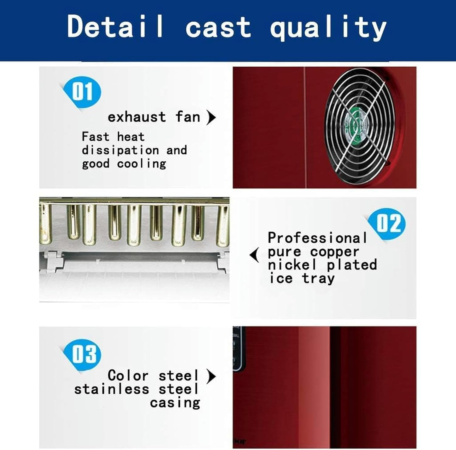 Ice Machine Stainless Steel Ice Cube Maker Machine 15kg Ice Making Machine Countertop Ice Maker (Blue) (Red)