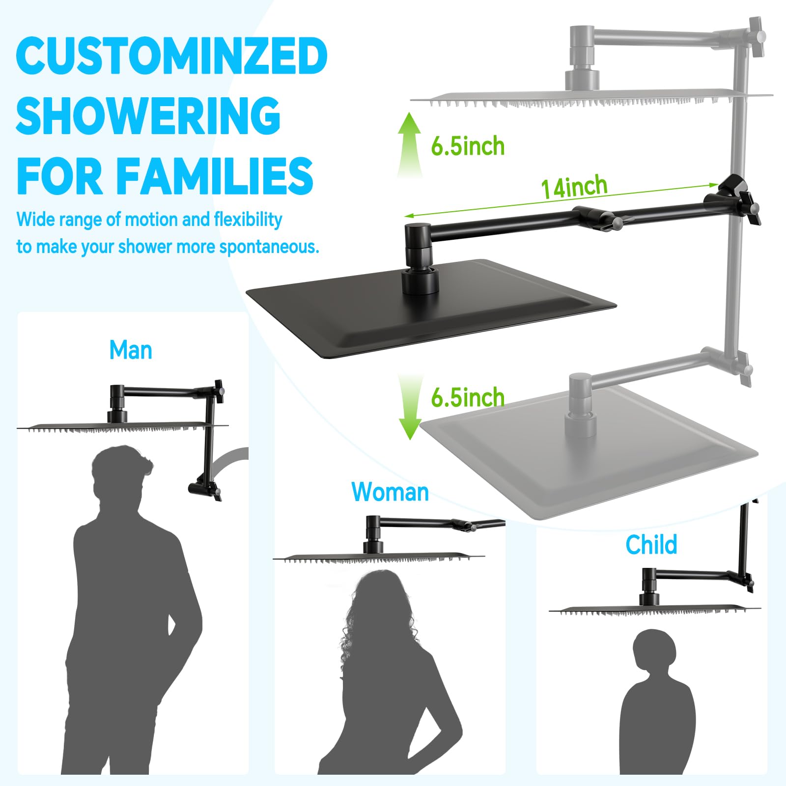 YDmeet - Cabezal De Ducha De Lluvia De 10 Pulgadas Con Brazo De Extensión Ajustable De 12