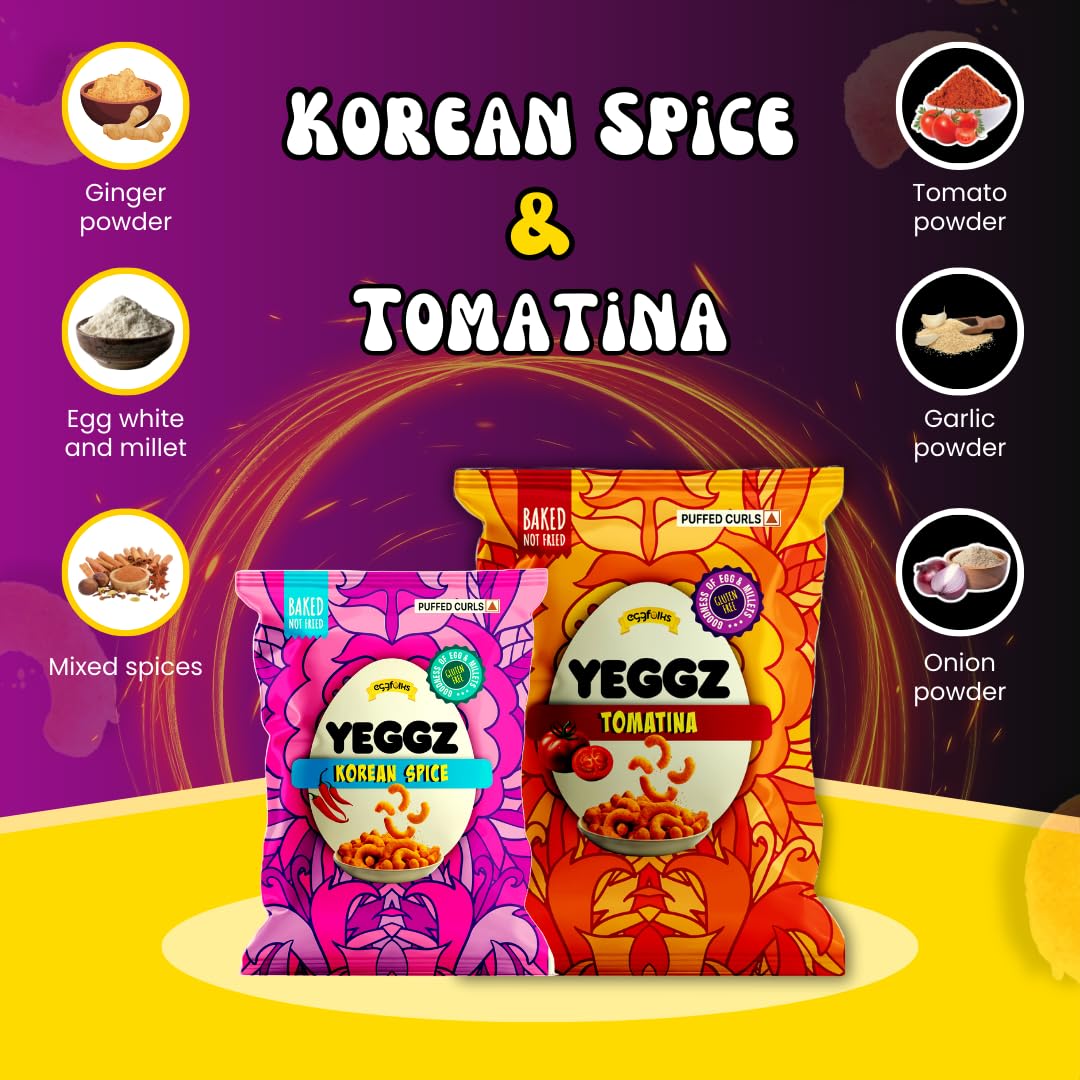 YEGGZ T20 Mania Puffed Curls – Pack of 6 | Crispy Baked Snacks | Korean Spice, Creamy Cheese, Biryamy, Tomatina, Pineapple Jalapeno & Thai Chi 3