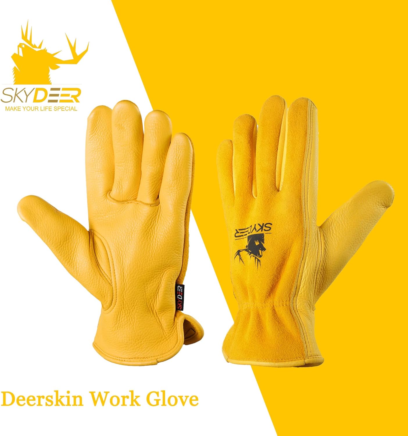 SKYDEER Full Grain Deerskin Leather Gloves for Men and Women, Extra Soft and Hands Protection, 3D Ergonomic Design (SD2210)