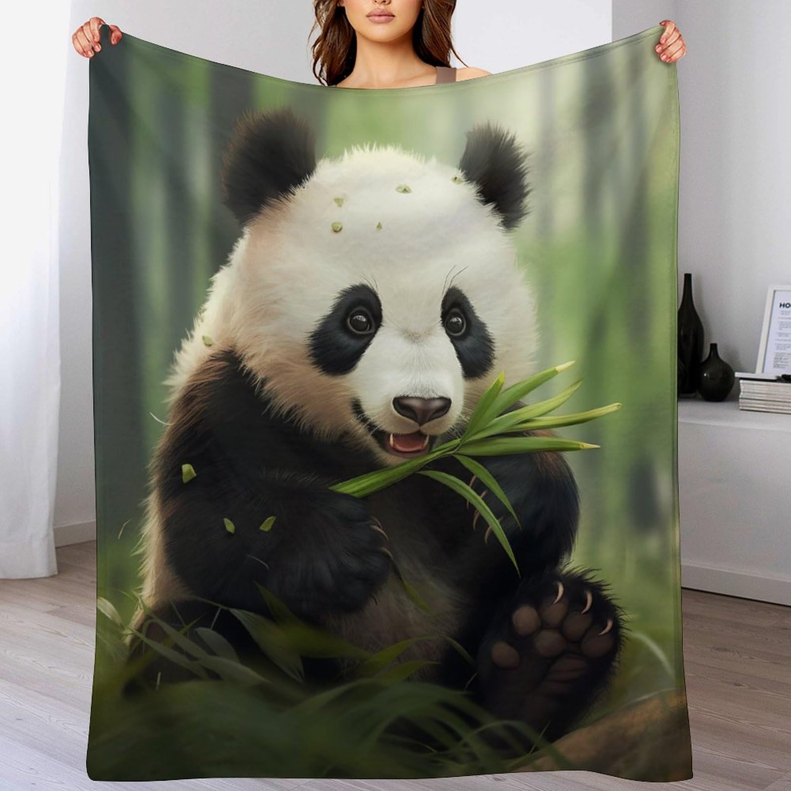 Couverture polaire flannel panda thermique pour canapé et lit doux