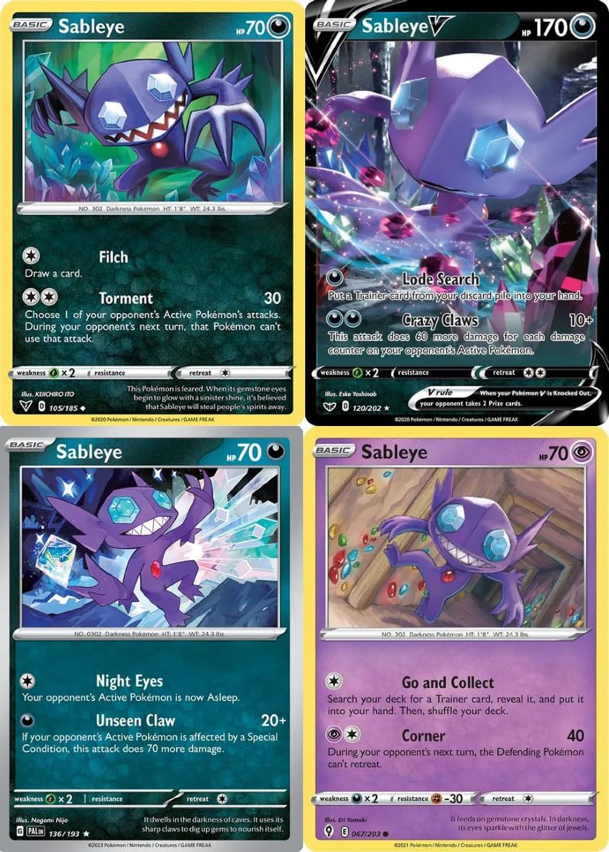 Sableye - Pokemon 4 Card Lot - 120/202-105/185 - Sableye V Vivid Voltage Scarlet Violet