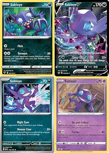 Sableye - Lote de 4 tarjetas Pokemon - 120/202-105/185 - Sableye V Vivid Voltage Scarlet Violet