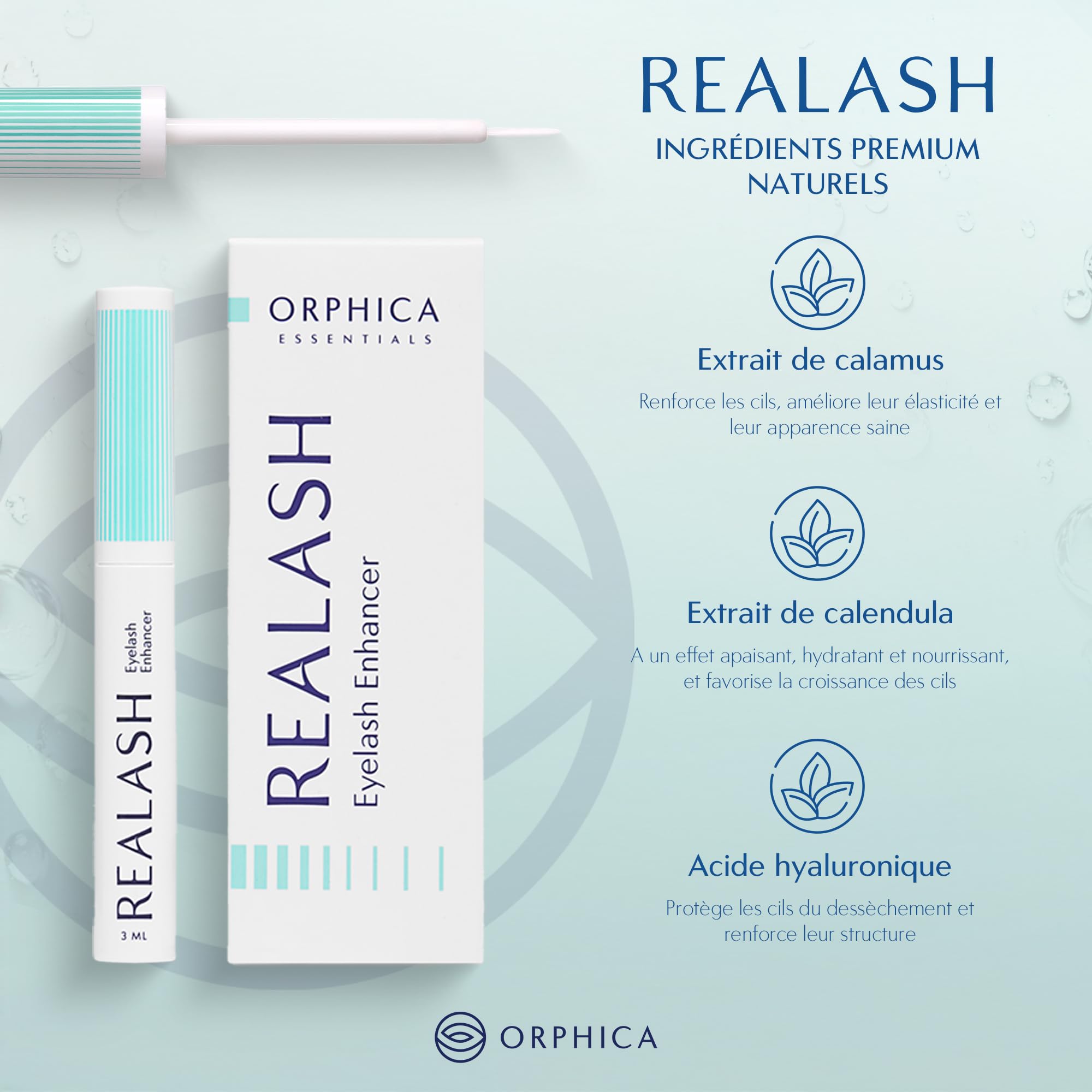 ORPHICA Realash Serum pour Cils 3ml - Serum Cils Croissance aux Ingrédients Naturels - Sérum Soin des Cils Eyelash Enhancer, pour faire Pousser les Cils, Cils Vegan