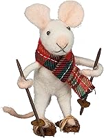 Primitives by Kathy Skiing Mouse Felt Christmas Ornament - Adorable Collectible Critter with Snow Shoes, Poles & Plaid Scarf
