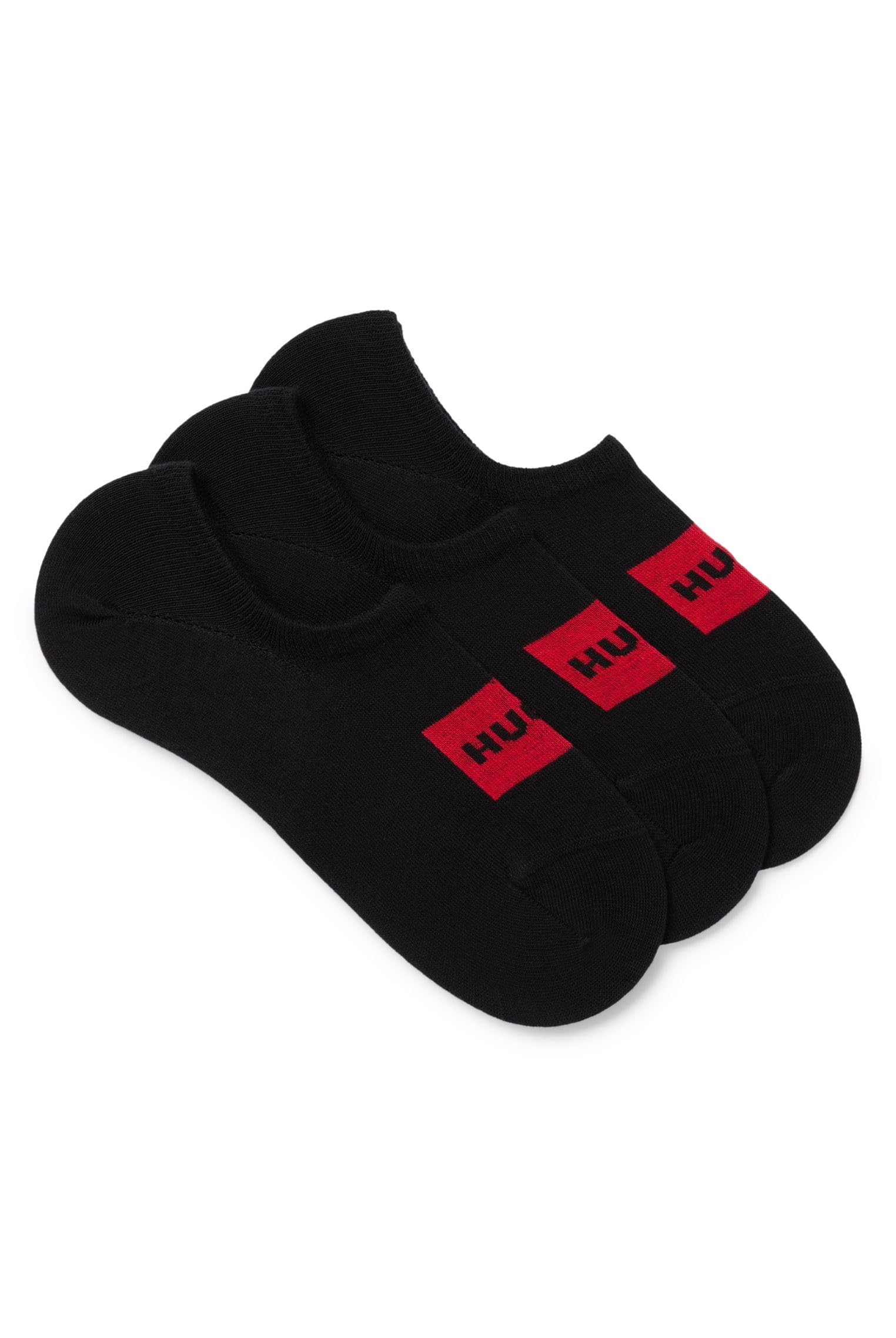 HUGO Mens 3P LC LABEL CC Three-pack of invisible socks with red logo labels