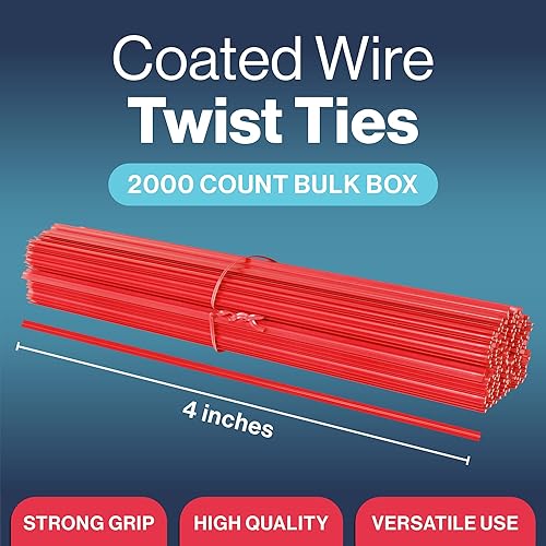 Miniatura 2 de Lazos rojos para bolsas Paquete de 2000 unidades con caja dispensadora Lazos de alambre recubiertos de 4 pulgadas reutilizables para bolsas de