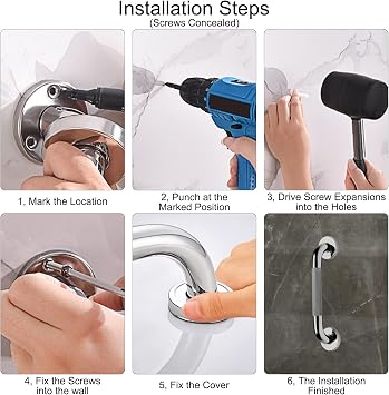 Bathroom Grab Bar HONPHIER® Anti-Slip Grab Rails SUS 304 Stainless Steel Towel Rails Safety Shower Handrails Support Rail 12inch/300, Toilet Grab Handle