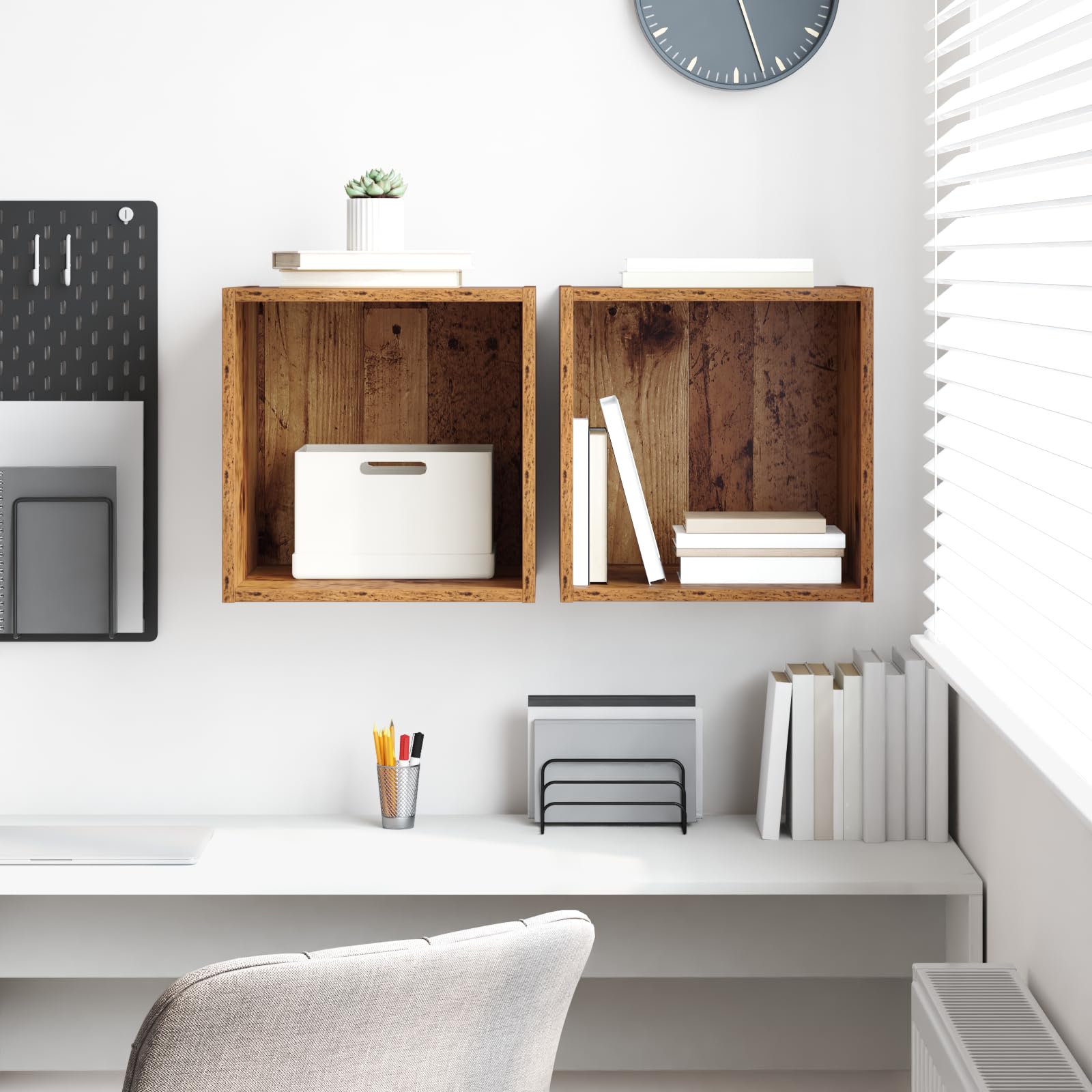 2er Set Wandregal Schwebend Rustikales Design Altes Holz 37x37x37cm Klein Bücherregal Deko für Wohnzimmer