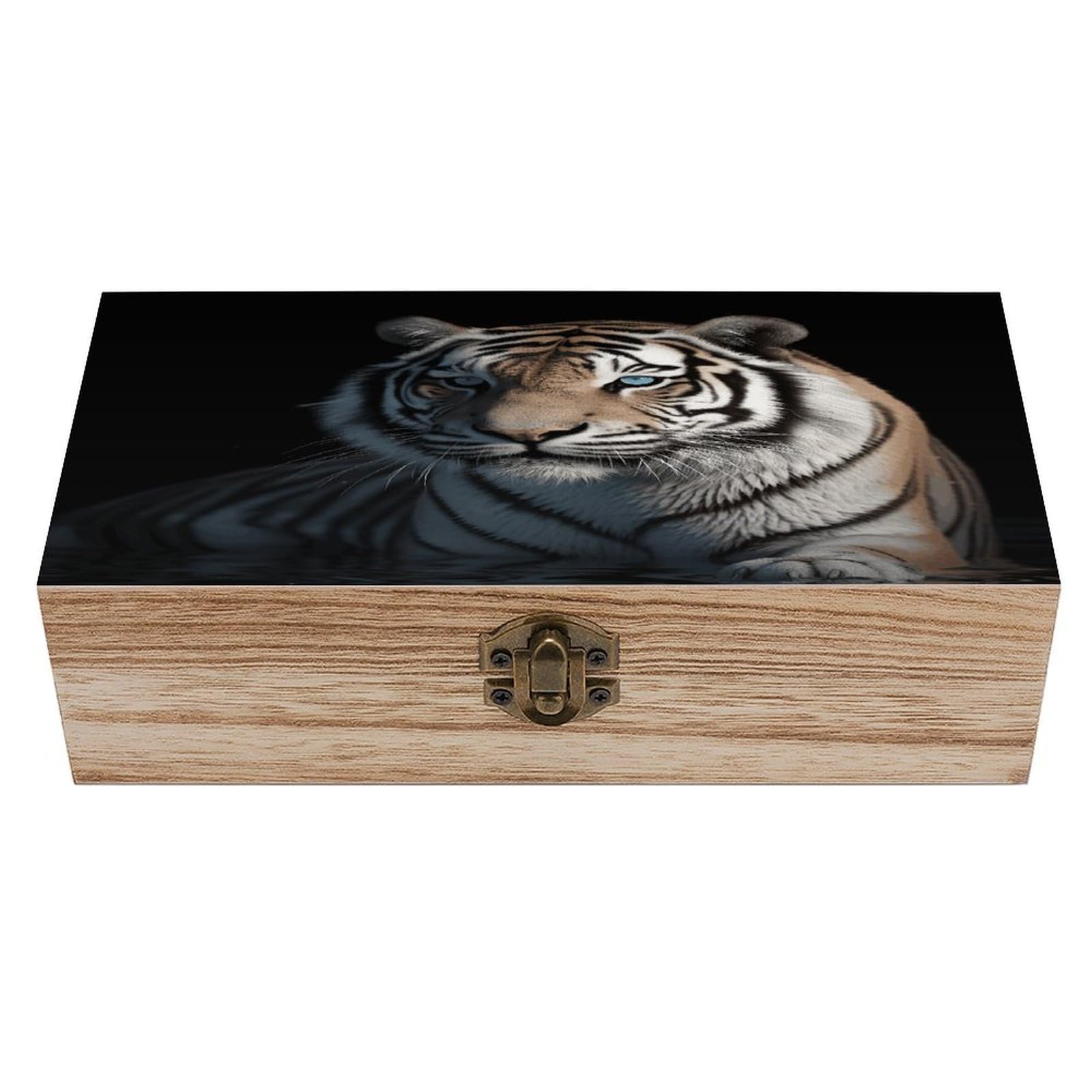 VstaDank Animal Tiger Wooden Storage Box Wooden Keepsake Box with A Hinged Lid Fashion Memory Treasure Boxes Decorative Jewelry Case for Crafts Photo Home Decor Wood Gift Box