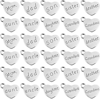 50 Pack Family Letter Charms Pendants Heart Shape Charm Loose Bead Dad Mom Brother Daugther Son Sister Grandma Grandpa Uncle Aunt for Bracelet DIY Jewelry Making