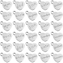 Framendino, 50 Pack Family Letter Charms Pendants Heart Shape Charm Loose Bead Dad Mom Brother Daugther Son Sister Grandma Grandpa Uncle Aunt for Bracelet DIY Jewelry Making