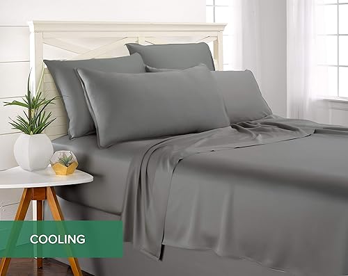 Miniatura 5 de Pure Bamboo - Sábanas de viscosa auténtica, 100% orgánica, derivada de bambú, lujosamente suaves y frescas, doble costura (tamaño Queen, gris piedra)