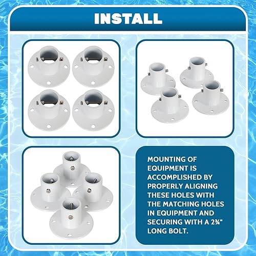 Miniatura 4 de ECOTRIC Brida de anclaje de cubierta de repuesto de aluminio fundido sobre el suelo, escaleras y pasamanos para piscina, 1 78 pulgadas de diámetro