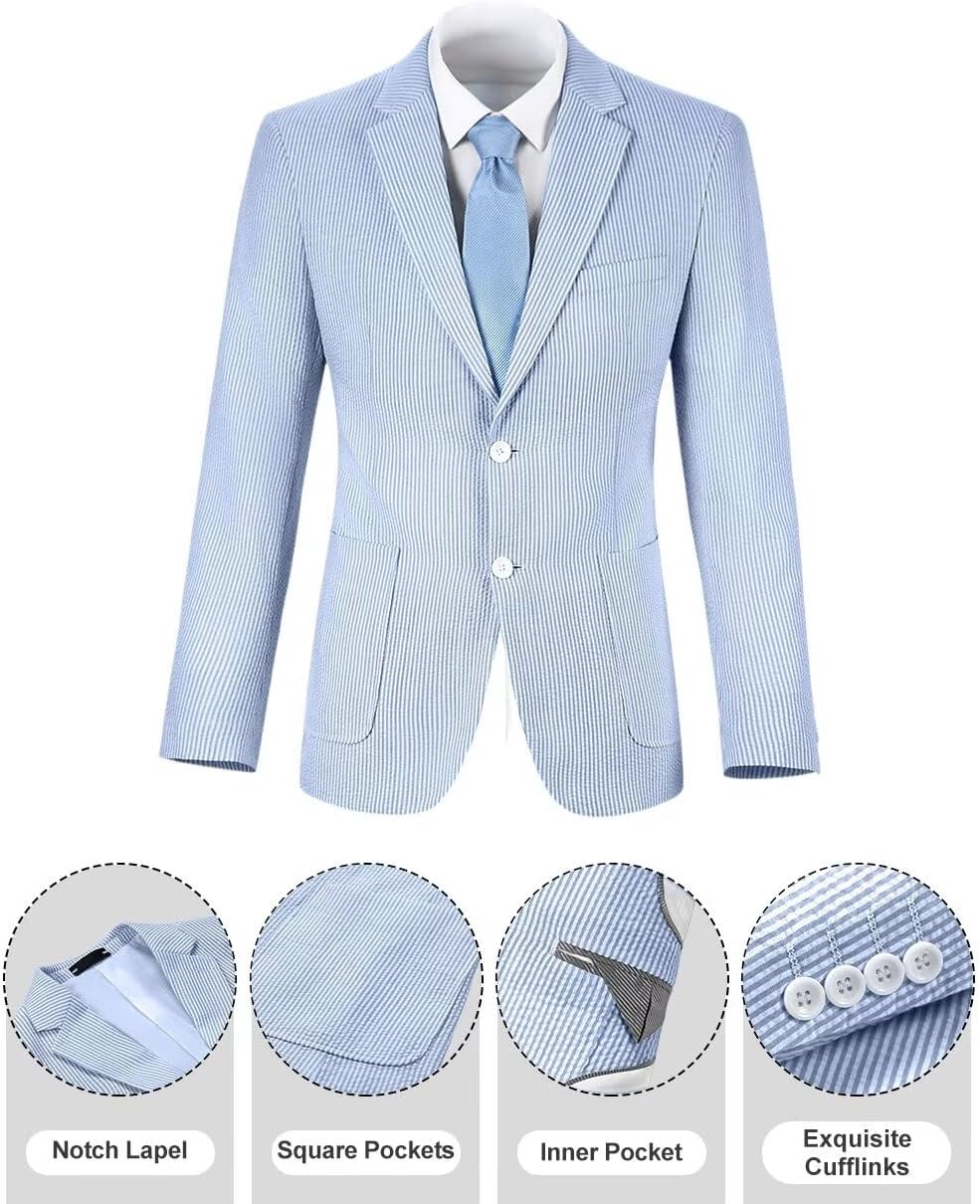 Retro Boys Blazer Seersucker Suits Jackets Casual Stripe Kids Sports Coat for Boy Tuxedos Beach Wedding Jacket