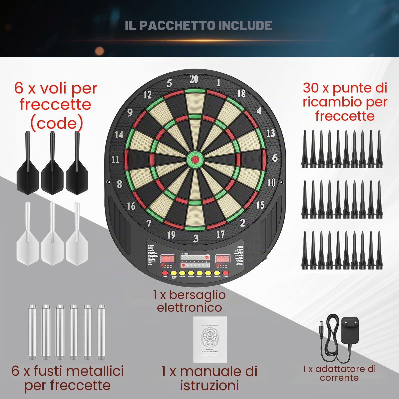 Bersaglio Elettronico Professionale Con Schermo Lcd Digitale E Freccette Con Punta Morbida, Bersaglio Elettronico Con 27 Giochi, 243 Modalità Ideale Per Amici, Famiglia, Ufficio, Feste In Club E Pub