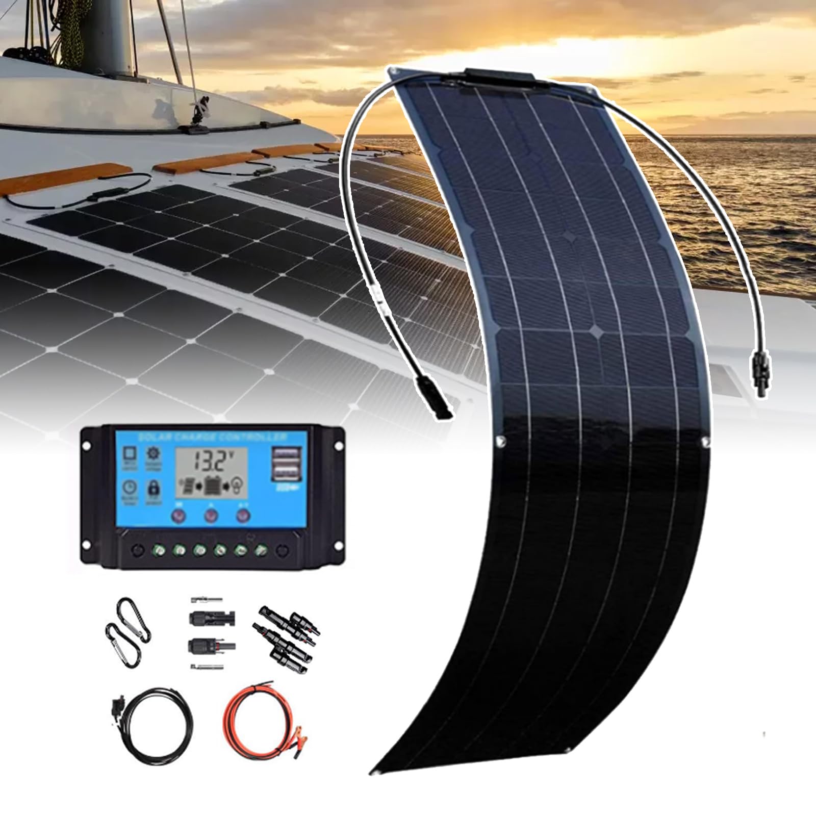 Panneau solaire pour batterie de bateau 50W portable kit de charge hors réseau