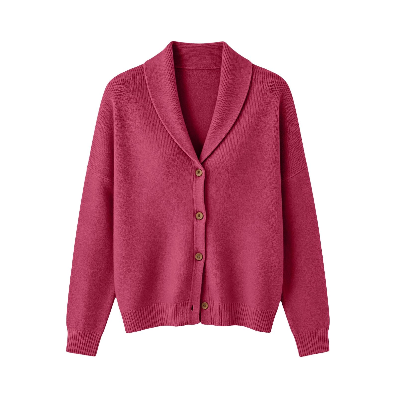 Generisch Chaqueta de punto para mujer, manga larga, cárdigan de cachemira, chaqueta de solapa, cuello en V, con volantes, elegante cárdigan de punto con botones, manga larga con botones, suéter otoño