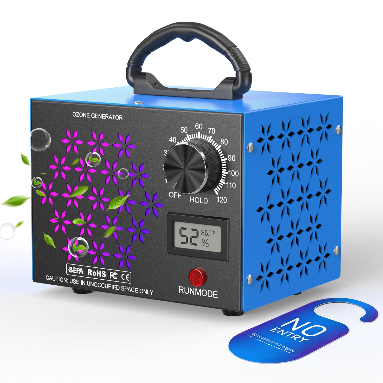 Photo 1 of 120,000mg/h Ozone Generator Machine with Temp/Humidity Display, Triple Side Vents for Enhanced Airflow - Faster & Wider Ozone Odor Eliminator Air Purifier for Home Car Pets, Up to 6000 Sqft, Blue
