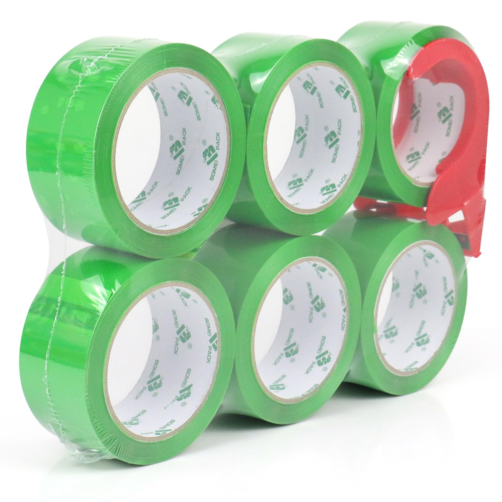 BOMEI PACK 6 Rolls Coloured Boxes Packing Tape Aqua Green 48mm x 66m Sticky Heavy Duty Moving Shipping Carton Sealing Tape with 1 Dispenser