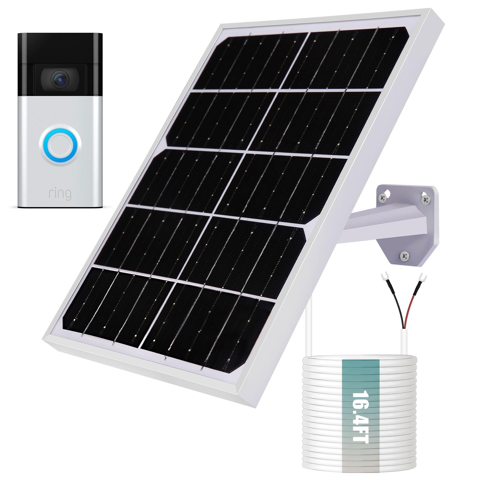 solar panel for ring doorbell 10w 12v solar charger pefect for ring video doorbell 3/3+/4, battery video doorbell 3 plus, ip65 16.4ft waterproof charging cable, 360°adjustable mount